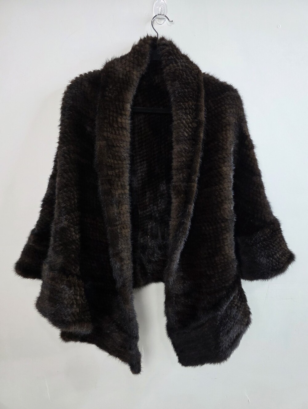 Genuine Fur Open-Front Women's Shawl - Dark Brown